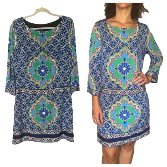 Laundry by Shelli Segal Bright Geometric Printed Shift Dress Size Medium - Picture 1 of 6
